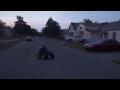 Nate and Dad spelling the word STOP and doing donuts in the street.