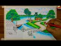 How to draw easy scenery drawing with beautiful landscape village with riverside scenery drawing