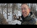 Winter Camping in Raised Bushcraft Shelter - Level 100 Campfire Cooking