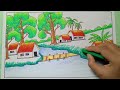 how to draw Riverside Landscape drawing for beginners | easy village nature Drawing Tutorial