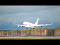 Ilyushin IL-96 the most reliable plane in the world. Close up taxiing and taking off on wet runway.