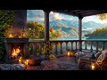 4k Gentle Water Beside Cozy Porch Ambiance: Nature Sounds by the Fireplace