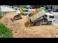 Perfectly Activity, Start And Complete Project Large Size By Small Bulldozer With Team DumpTruck