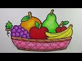 Drawing of Fruits in a basket || Drawing and coloring Fruits || Crayon