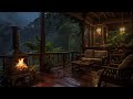 Heavy Rain & Thunder in Hidden Porch Inside the Forest - Rain and Fireplace Sounds for Sleep, Relax