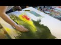 Painting session on raw canvas with acrylic inks, studio visit artist Elisabeth Svendby