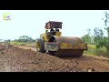 Awesome technology of a foundation new road construction with a DRESSER motor grader, road roller