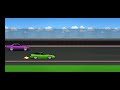green car destroys purple car in race