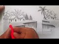 Village scenery drawing Videos❤️❤️/beautiful village drawing pencil/sondur village scenery drawing
