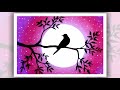 How to draw an alone Bird, Easy Oil Pastel Drawing for Beginners, moonlight Drawing