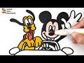 Draw and Color Mickey Mouse and Pluto in a Car ⚫⚫🐶🚗 Drawings for Kids