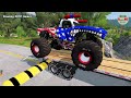 Double Flatbed Trailer Truck vs speed bumps|Busses vs speed bumps|Beamng Drive|905