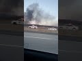Truck in flames on the highway
