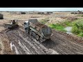 Amazing Working!! Komatsu D65P EX Pushing Clearing Mud,  Dump Truck 25Ton 10 Wheel Loading Muddy