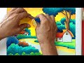 HOW TO DRAW EASY VILLAGE SCENERY STEP BY STEP WITH OIL PASTEL COLOUR.