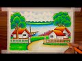 How to draw a beautiful village scenery drawing step by step | Riverside village scenery drawing