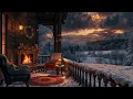 4k Stunning Sunset & Snowy Village Ambience from a Cozy Porch with Fireplace