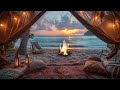 Magical 🌅 Sunset |Seaside Oasis|🌊 Ocean Waves, Seagulls, Fire Crackle Ambiance