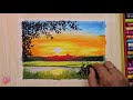 Oil pastel drawing for beginners | Scenery drawing of beautiful sunset in Hindi