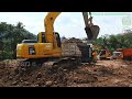 Dirt Mining Quarry ! Komatsu PC195LC Excavator Loading Dump Trucks