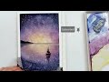 Watercolor GALAXY with stars EASY STEP BY STEP - seascape for beginners
