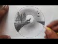 circle scenery drawing with pencil /How to draw circle scenery /easy drawning for beginners