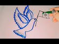Easy Pigeon Drawing With Flag || Dove Drawing || Very Easy Drawing Step By Step