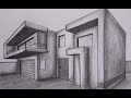 How to Draw Modern House in Two Point Perspective | Perspective House Drawing