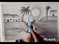 How to draw a village scenery|| pencil sunrise scenery || pencil drawing for beginners in easy way