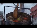 Winter Wild Camping and Hiking in Snow - Canvas Lavvu - Adjustable Bushcraft Pot Hanger- Ice Fishing