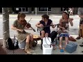 The Flat Pennies, old time southern Appalachian music busking Asheville, NC
