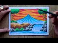 Drawing Mountain and Waterfall Scenery with 12 Color Oil Pastels