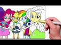 EQUESTRIA GIRLS Coloring Pages - Team / How to color My Little Pony. Easy Drawing Tutorial Art. MLP