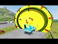 Flatbed Trailer Truck Rescue - Cars vs Rails - Speed Bumps - BeamNG.Drive #001