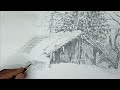 How To Draw And Shade An Old Hut In A Simple Scenery Pencil Art