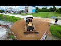 Starting a New Project!! KOMAT'SU Dozer D20P & Dump Truck 5Ton Pushing Stone Into Water Delete Drain