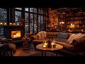 Warm Happy New Year 2024 &  Instrumental Music in Cozy Coffee Shop Ambience with Fireplace Sounds