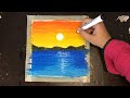 Drawing with oil pastels / Easy scenery drawing / sunset scenery drawing step by step