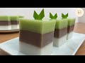 Tri-Colour Pandan Red Bean Coconut Milk Jelly Cake Without Egg