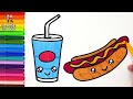 Dibuja y Colorea Comida Rapida 🍔🍕🌭🥤 Dibujo De Hamburguesa, Pizza Y Hot Dog 🌈 Dibujos Para Niños