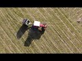 Baling Hay - Birds Eye View - MF 1105 and JD 335 Round Baler