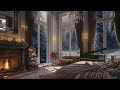 Cozy Fireplace and Piano ASMR for Royal Bedroom | Peaceful Sleep | Winter Wonderland Ambiance