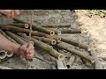 The video summarizes how to make a barn, a stove from bamboo and thatch with palm leaves