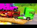 Double Flatbed Trailer Truck vs Speedbumps Train vs Cars #9