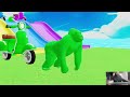 Long Slide Game With Elephant Gorilla Buffalo Hippopotamus Tiger - 3d Animal Game - Funny 3d Animals