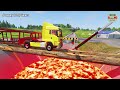 Double Flatbed Trailer Truck vs speed bumps|Busses vs speed bumps|Beamng Drive|844