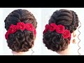 antique juda hairstyle for bridal with real red rose