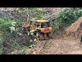 Extreme Weather! CAT D6r XL Bulldozer Working on the Edge of a Cliff With Extreme Rainfall