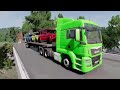 Double Flatbed Trailer Truck vs Speedbumps Train vs Cars | Tractor vs Train Beamng.Drive 050