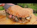 A giant XXXL SIRLOIN 🥩🥩 sandwich only for true food lovers(ASMR Cooking, Beef, NATURE, CAMPING)